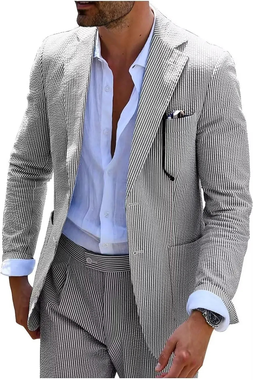 Summer Striped Seersucker 2 Piece Suits