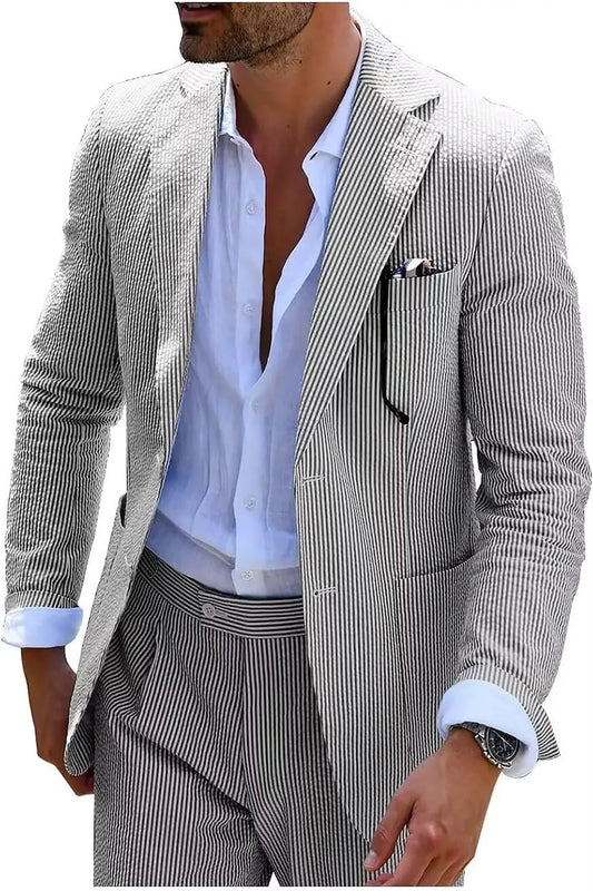 Summer Striped Seersucker 2 Piece Suits