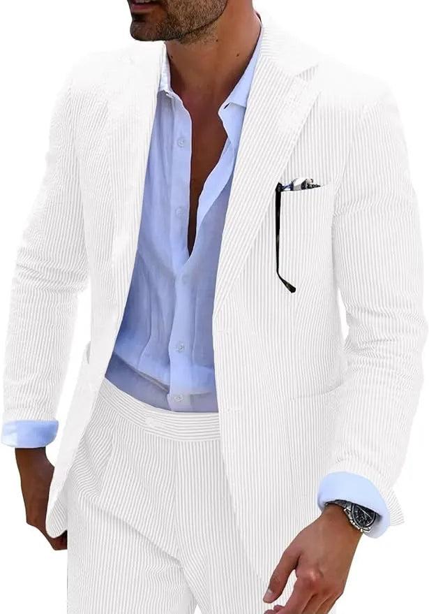 Summer Striped Seersucker 2 Piece Suits