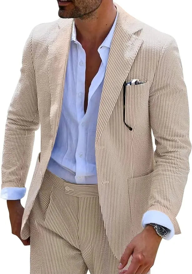 Summer Striped Seersucker 2 Piece Suits