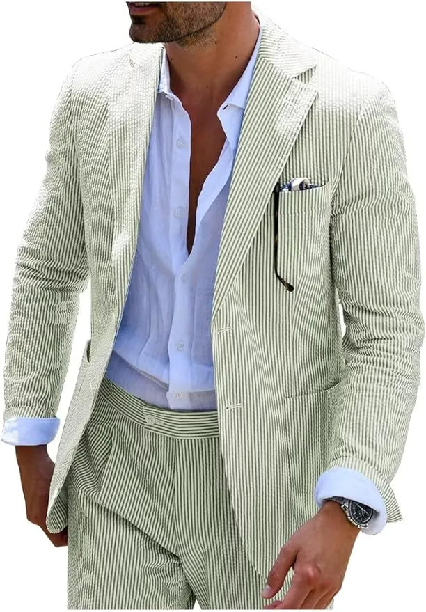 Summer Striped Seersucker 2 Piece Suits