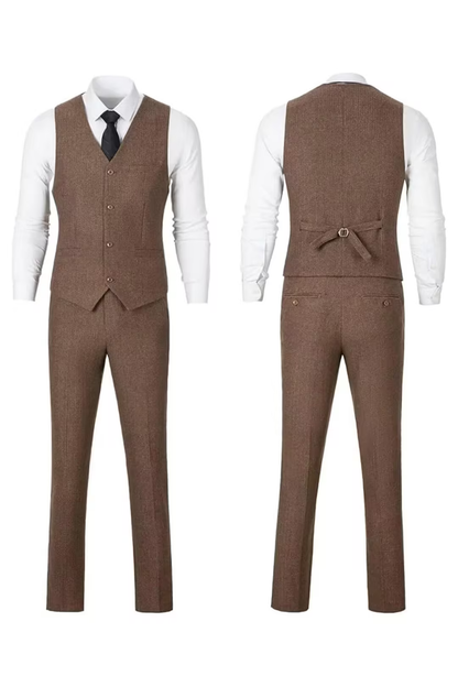 Men's Retro Tweed Herringbone 3 Piece Suit