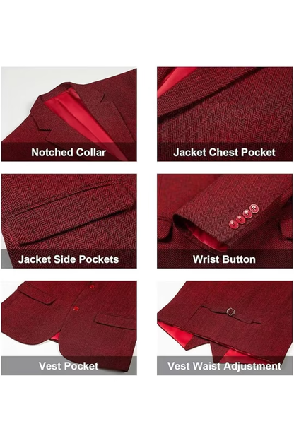Men's Retro Tweed Herringbone 3 Piece Suit