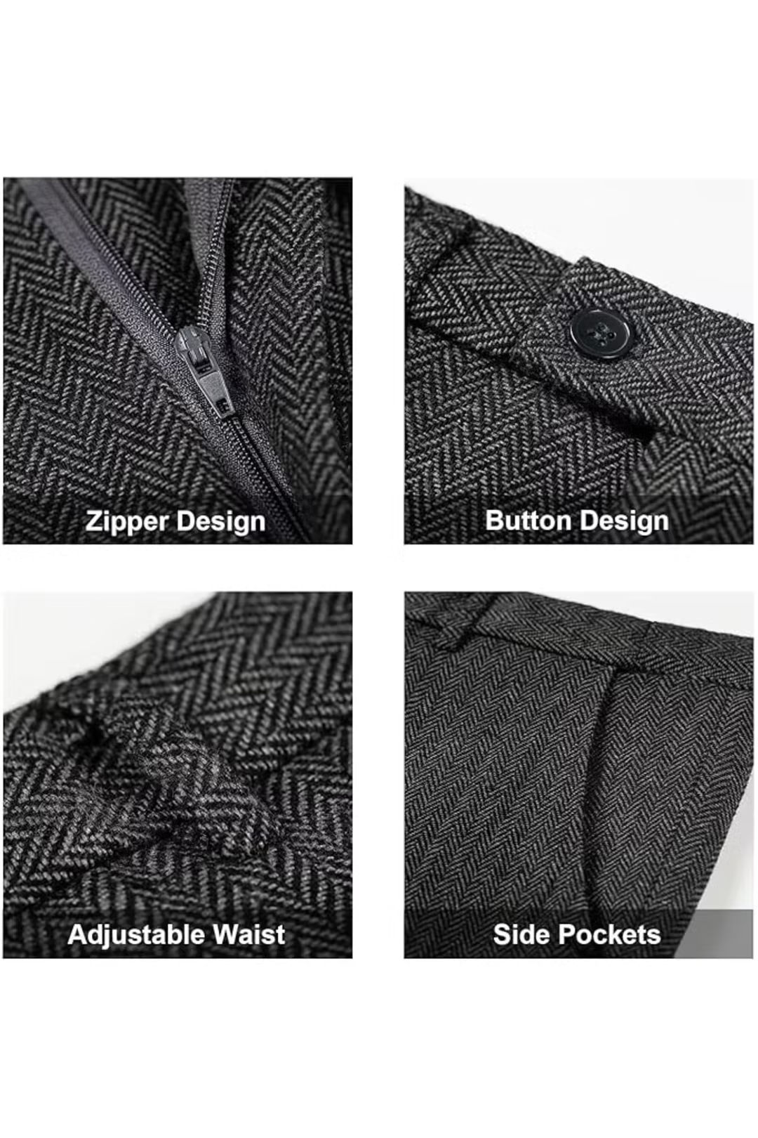 Men's Retro Tweed Herringbone 3 Piece Suit