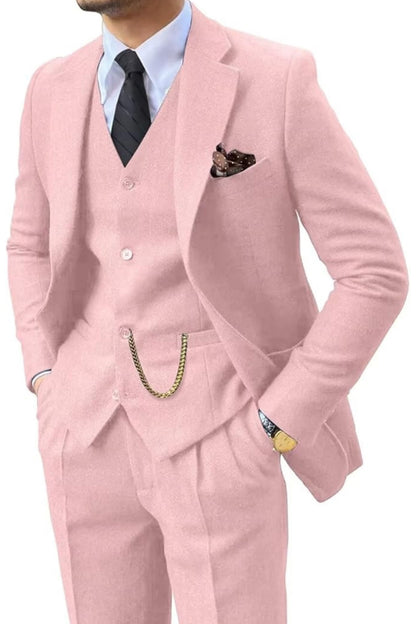 Men's Retro Tweed Herringbone 3 Piece Suit