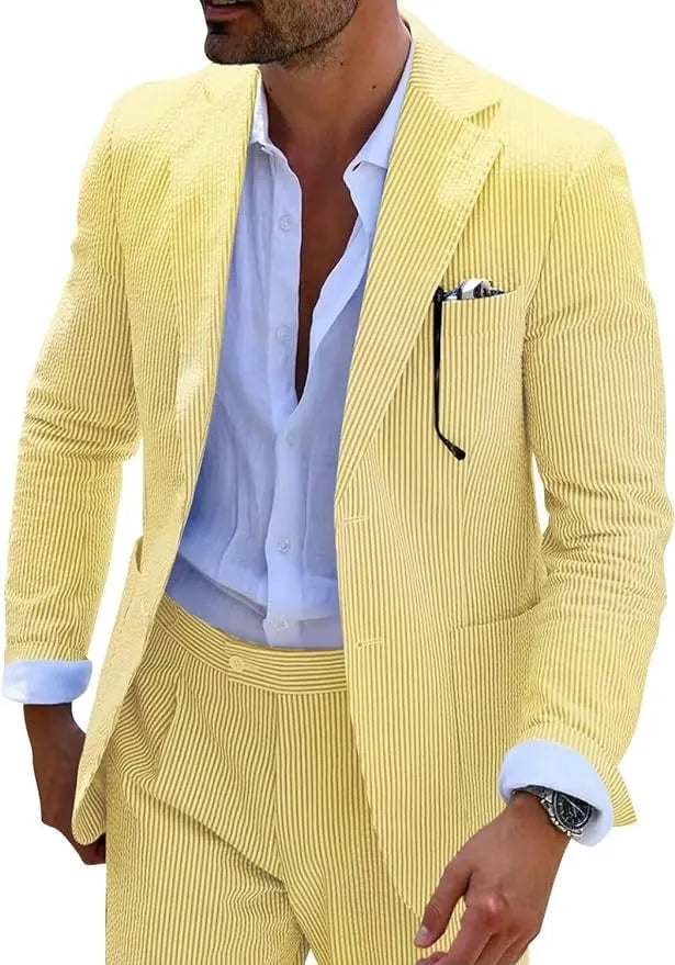 Summer Striped Seersucker 2 Piece Suits